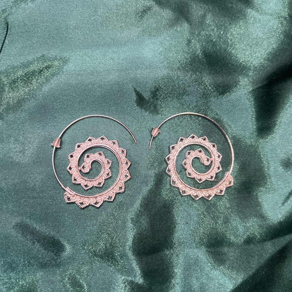 Vintage Mandala Silver Hoop Earrings